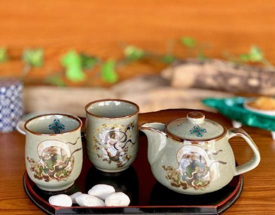 メーカー直送 九谷焼 急須3点セット 大 風神雷神 裏絵