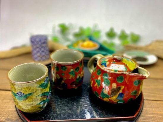 メーカー直送 九谷焼 急須3点セット 大 急須 吉田屋木米ツートン 湯呑 単色 裏絵