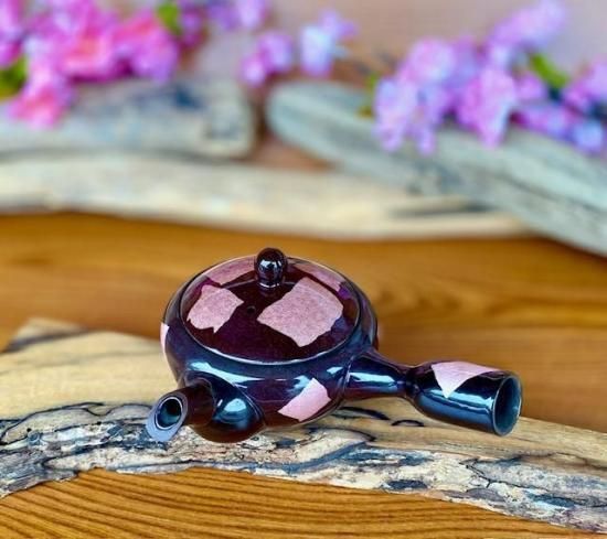 メーカー直送 九谷焼×萬古焼 急須 小 銀彩ピンク 持ち手も銀彩