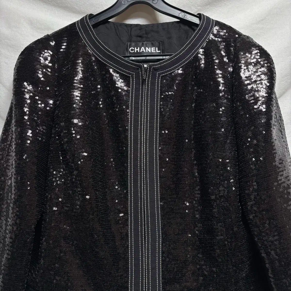 シャネル ブラック スパンコール ジャケット
