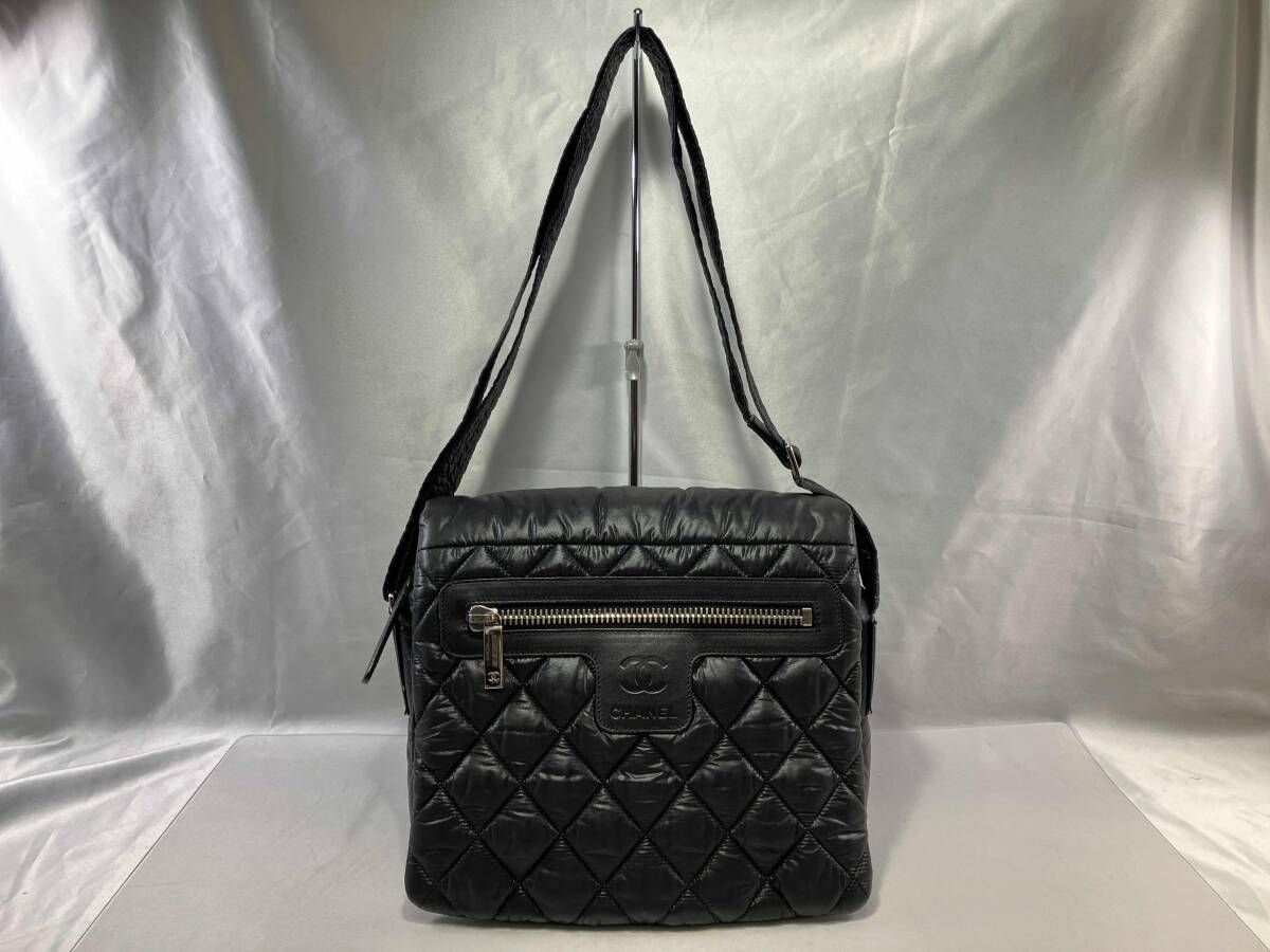 鑑定書付き CHANEL シャネル コココクーン ショルダーバッグ ブラック ナイロン キルティングデザイン