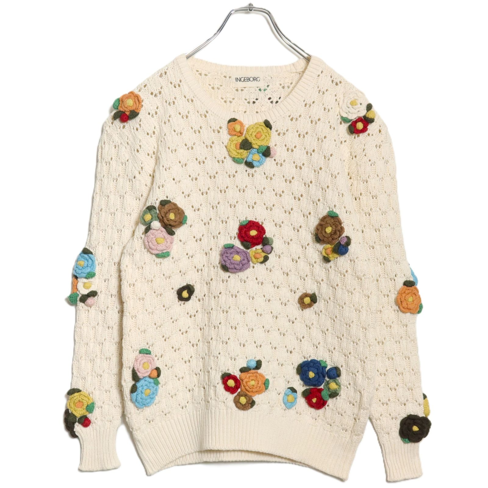 インゲボルグ☆お花のモチーフいっぱい♪長袖ニット セーター 白系