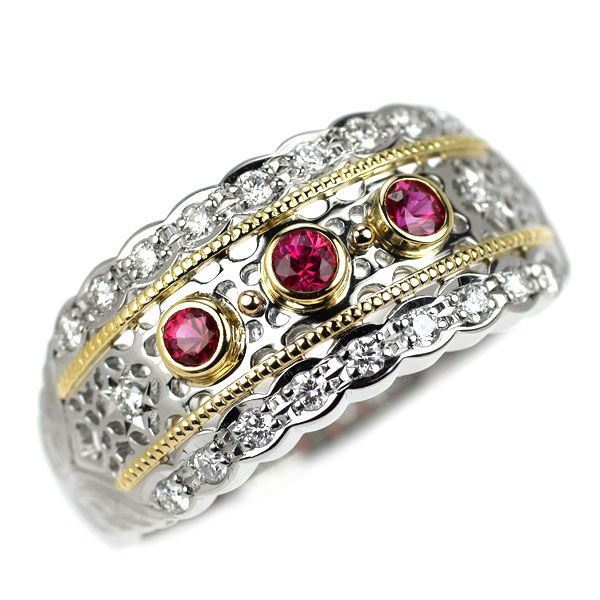 アンブローズ K18YG/Pt900 ルビー ダイヤモンド リング 0.23ct D0.20ct
