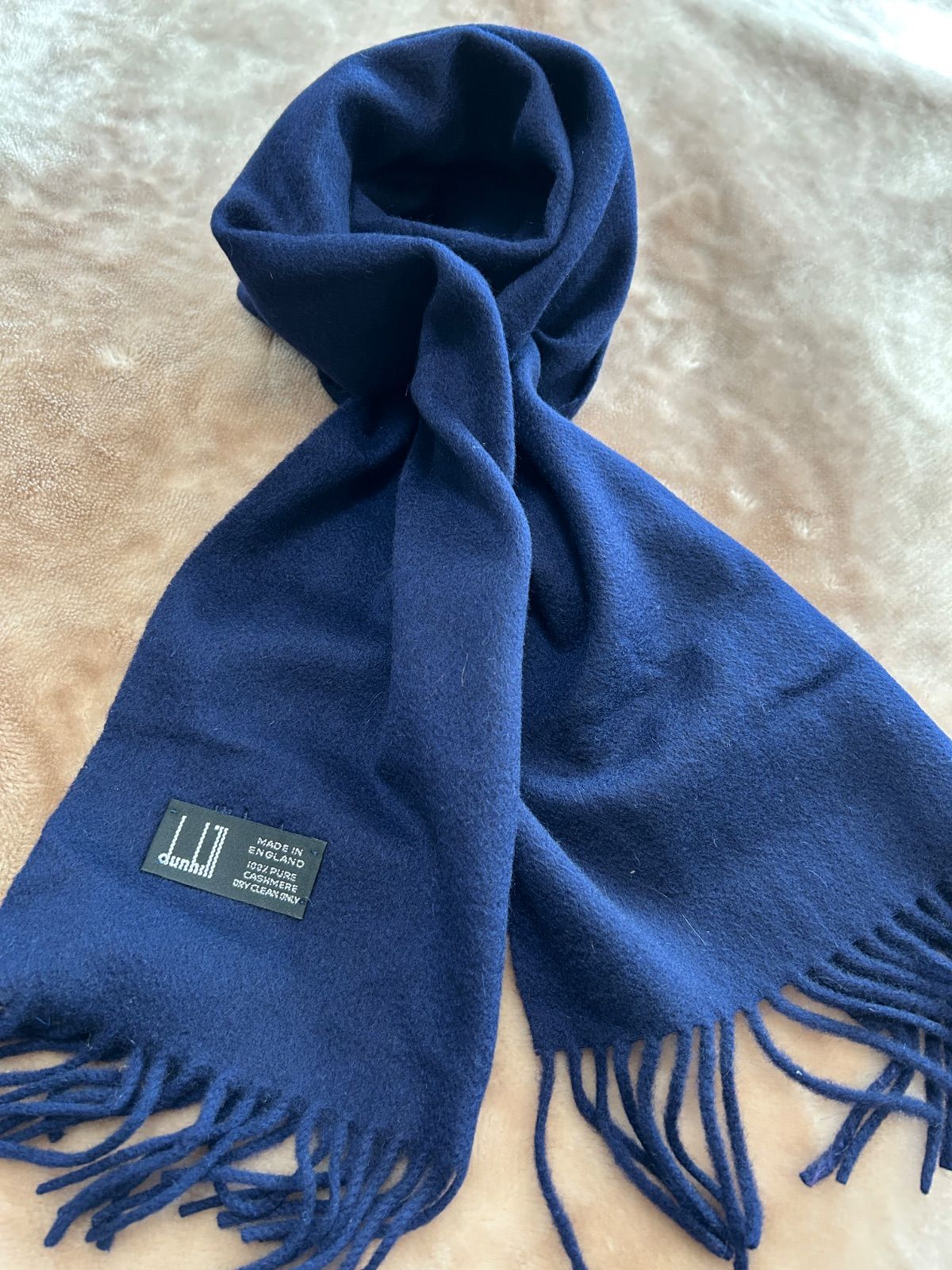 ダンヒルdunhillマフラー ストール ショール スカーフnavy ネイビー紺色系 darkblue ダークブルー青色系無地ロゴカシミヤ カシミア スコットランド製メンズmen’s男性用紳士