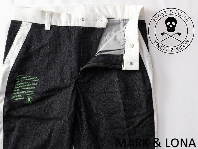 正規 MARK-LONA マーク&ロナ Harmonic Pants サイドラインハーモニックデニムパンツ L 48 MLM-3B-AT21 ブラック黒 本物保証 B品