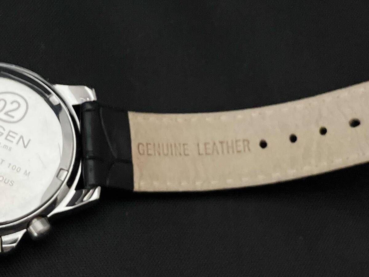 ジャンク OXYGEN クロノグラフ 時計 革ベルト ブラック文字盤 不動