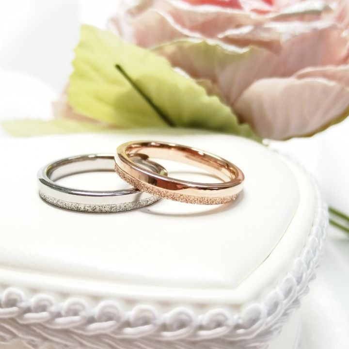 アブニール・シルバー＆ピンクゴールドステンレス ペアリング 刻印 ステンレス ペアリング】 マリッジ 指輪 名入れ シルバー ピンクゴールド