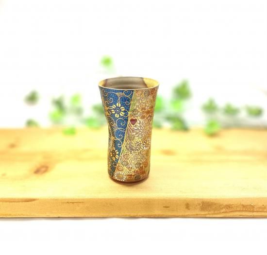 メーカー直送 九谷焼 ビアグラス ビアカップ 青粒 金花詰