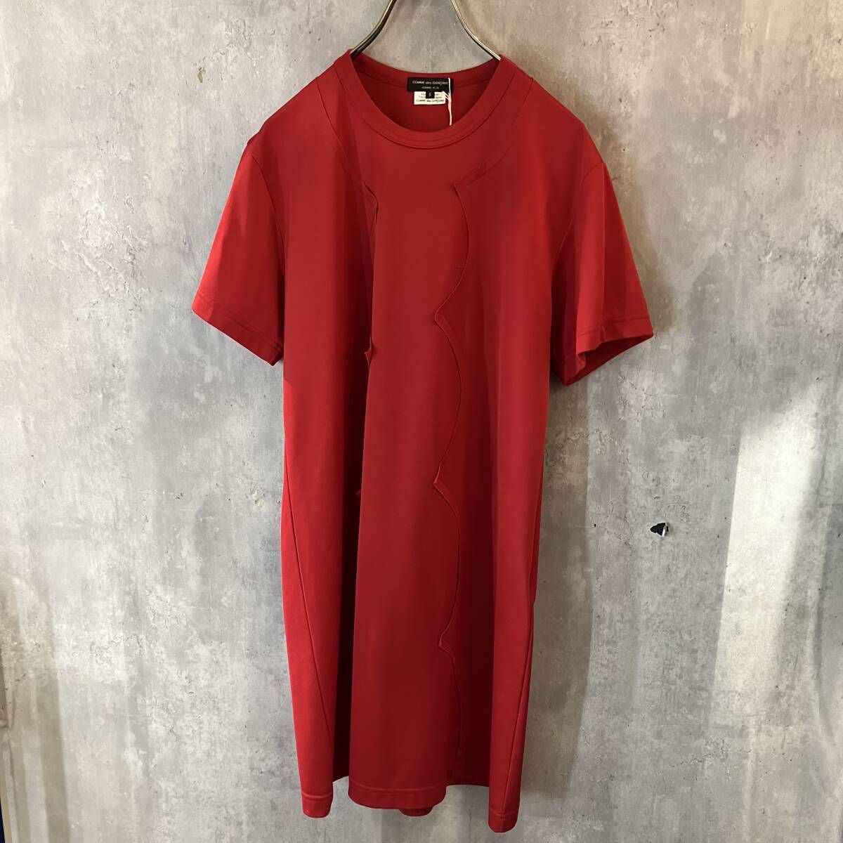 22ss COMME des GARCONS HOMME PLUS ツギハギロングカットソー 半袖Tシャツ サイズ S レッド コムデギャルソンオムプリュス