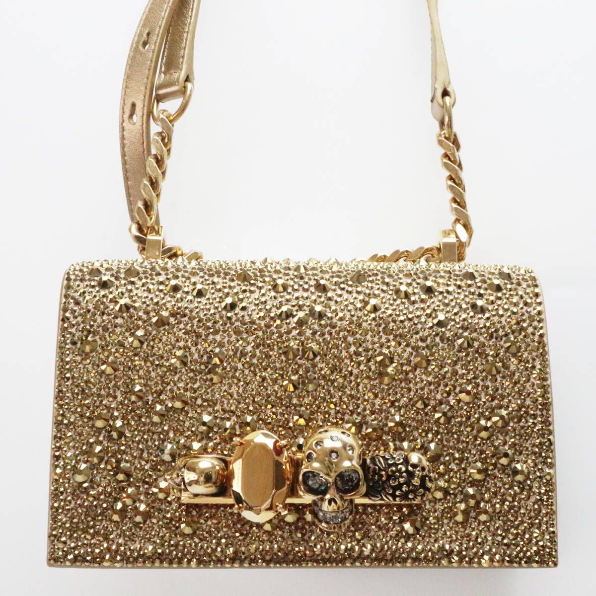Alexander McQUEEN アレキサンダーマックイーン ミニジュエルドサッチェル スタッズ レザー チェーンショルダーバッグ ゴールド S11-k032