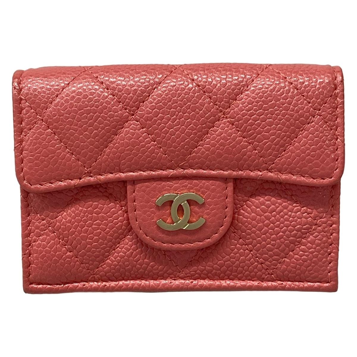CHANEL シャネル 3つ折り財布 マトラッセ ピンク ゴールド金具