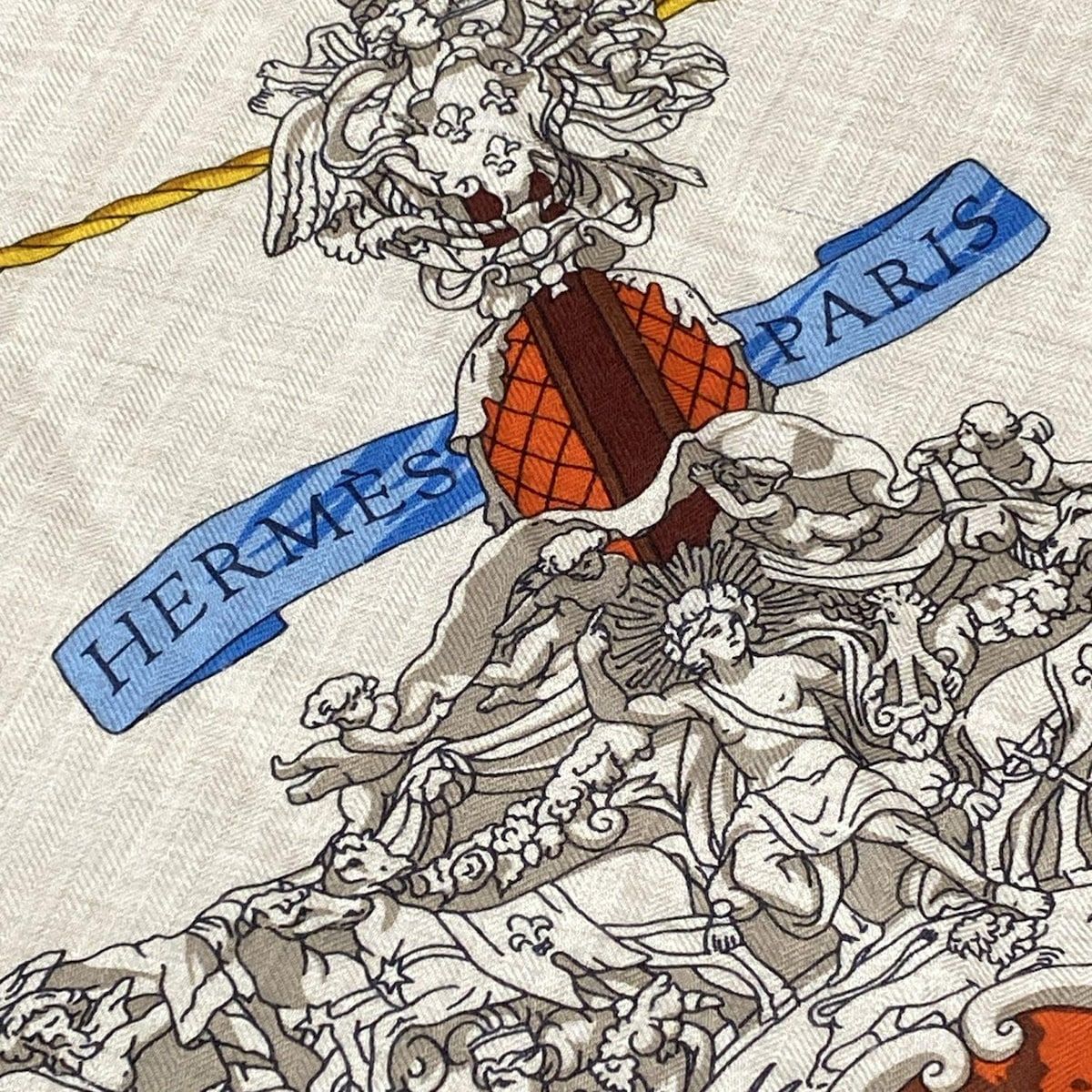 HERMES エルメス ストール ショール ポワンテュー グレーベージュ×オレンジ×マルチ カシミヤ シルク