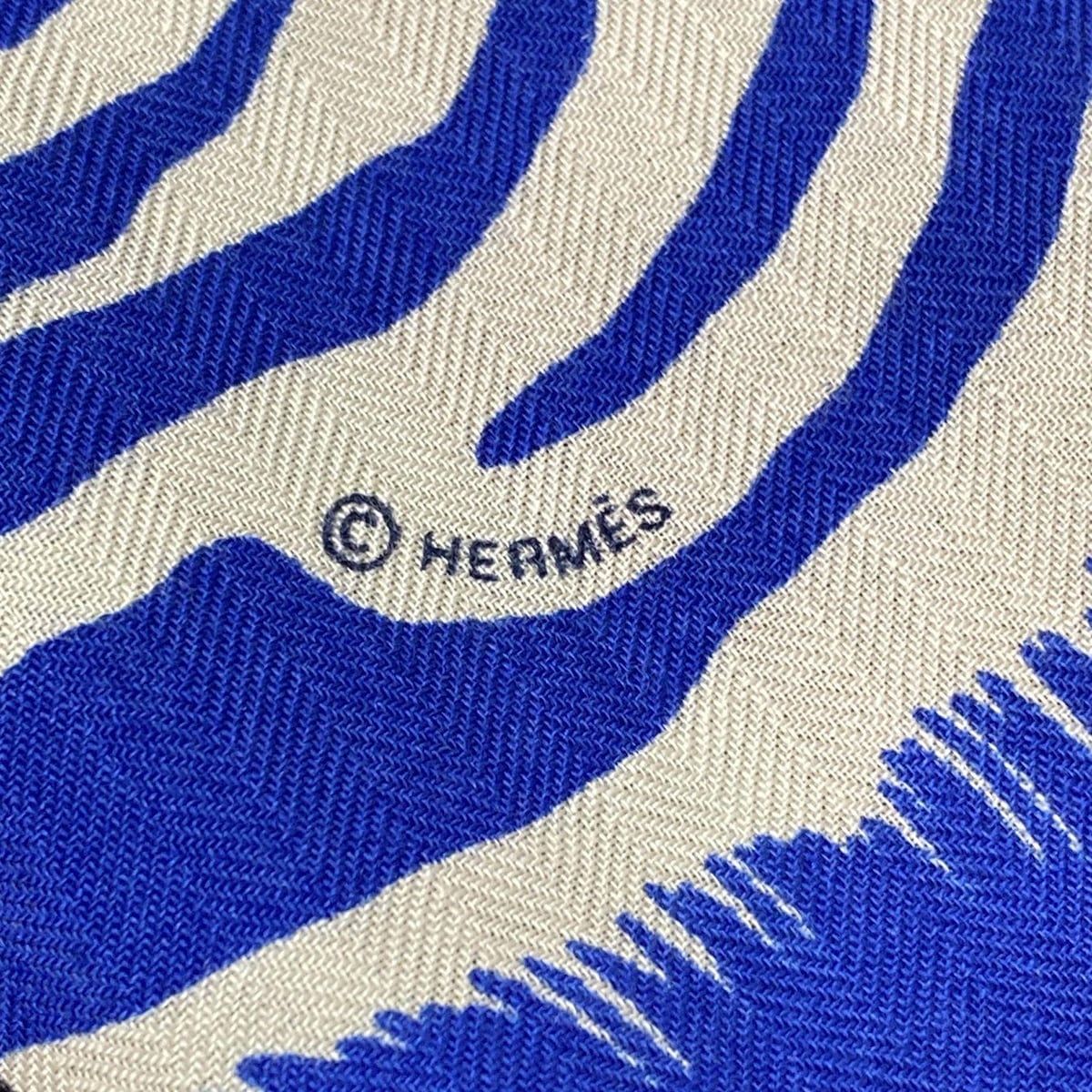 HERMES エルメス ストール ショール カレジェアン ショールカレ140 アイボリー×ブルー×マルチ ZEBRA PEGASUS カシミヤ シルク