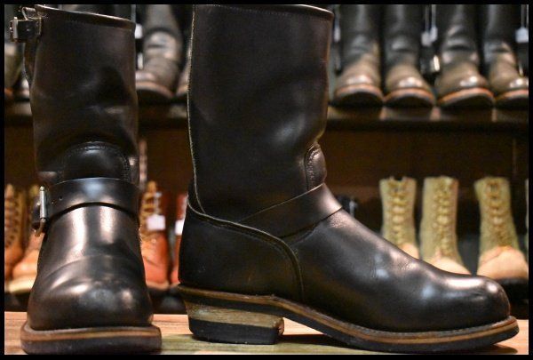 7D PT99刺繍 レッドウィング 2268 エンジニア 黒 ブラッククローム スチールトゥ プルオン ブーツ redwing HOPESMORE FJ449