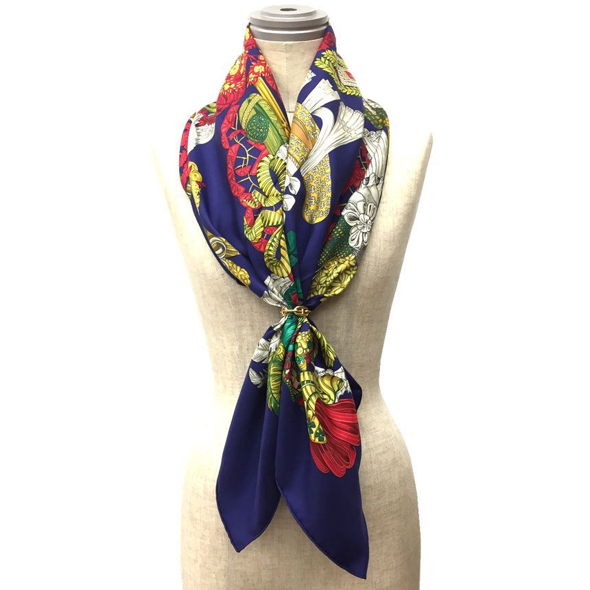 HERMES エルメス スカーフ カレ90 CHAPEAU 脱帽 ネイビー aq 11941