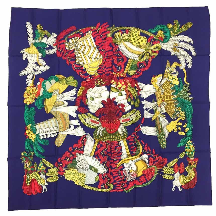 HERMES エルメス スカーフ カレ90 CHAPEAU 脱帽 ネイビー aq11941