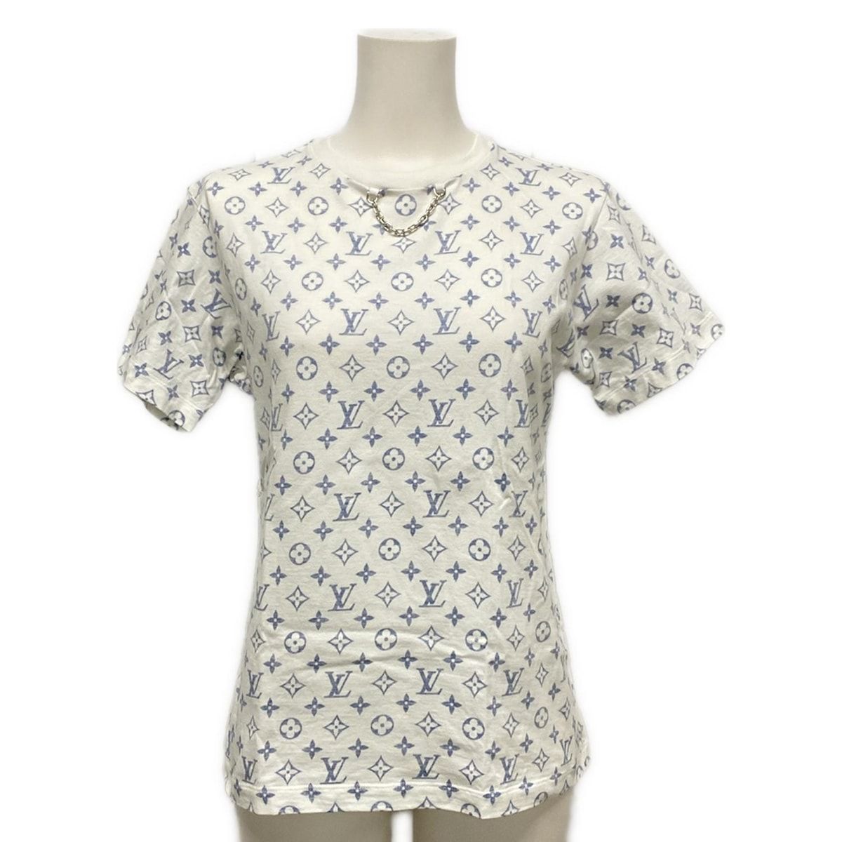 ルイヴィトン 半袖Tシャツ サイズS レディース LVエスカル RW202W UYZ FJTS01 白×ネイビー クルーネック モノグラム柄 コットン