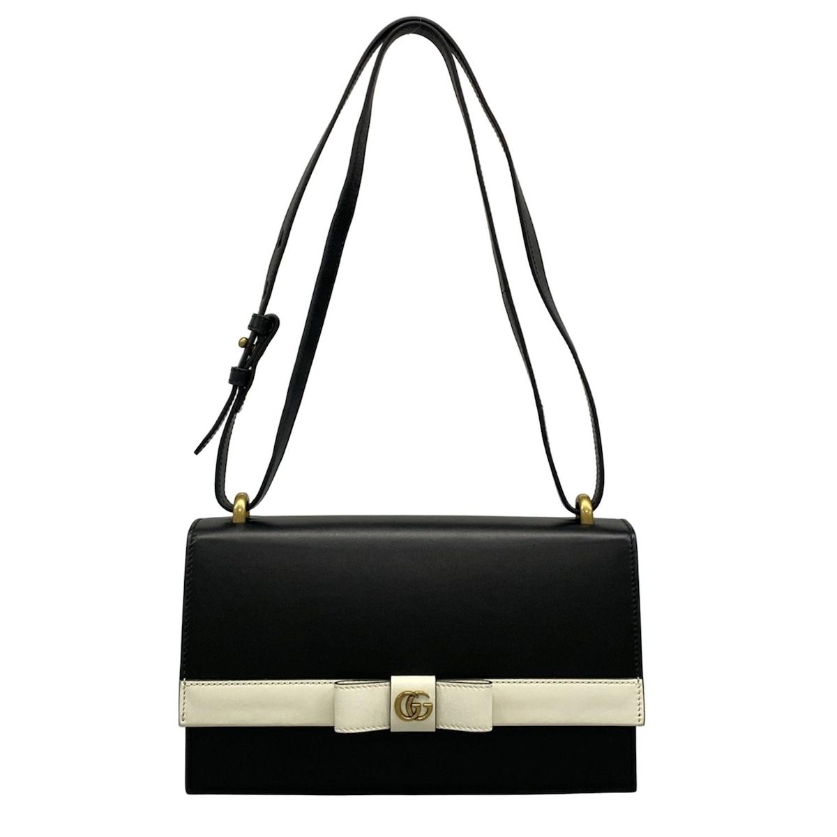 GUCCI グッチ ショルダーバッグ GGマーモント 432680 黒×白 リボン 日本 レザー
