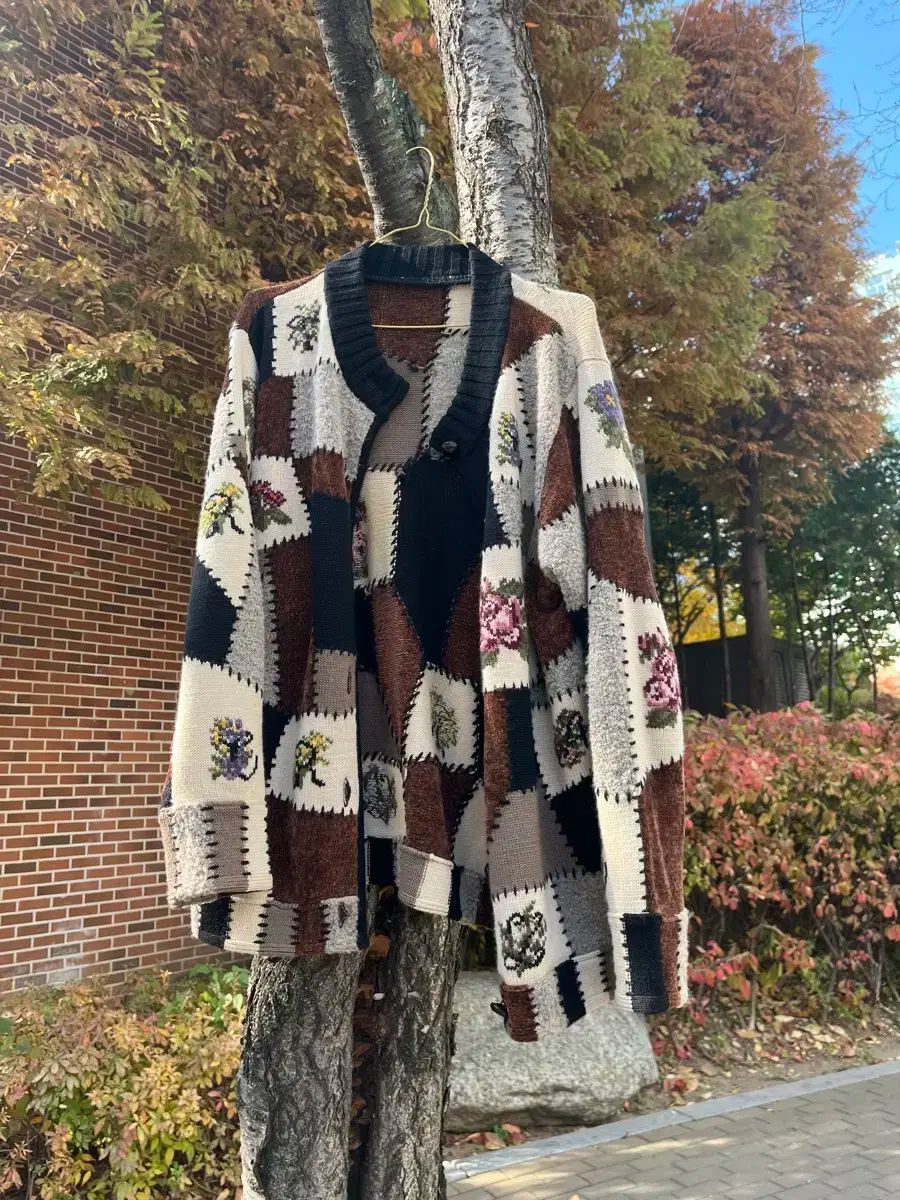 ヴィンテージ パッチワーク ラウンド ネック カーディガン