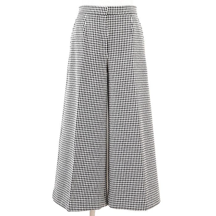 Christian Dior クリスチャンディオール ワイドパンツ ハウンドトゥース 千鳥格子柄 ウール × ナイロン ボトムス レディース サイズ 36 アイボリー ブラック 黒 イタリア製