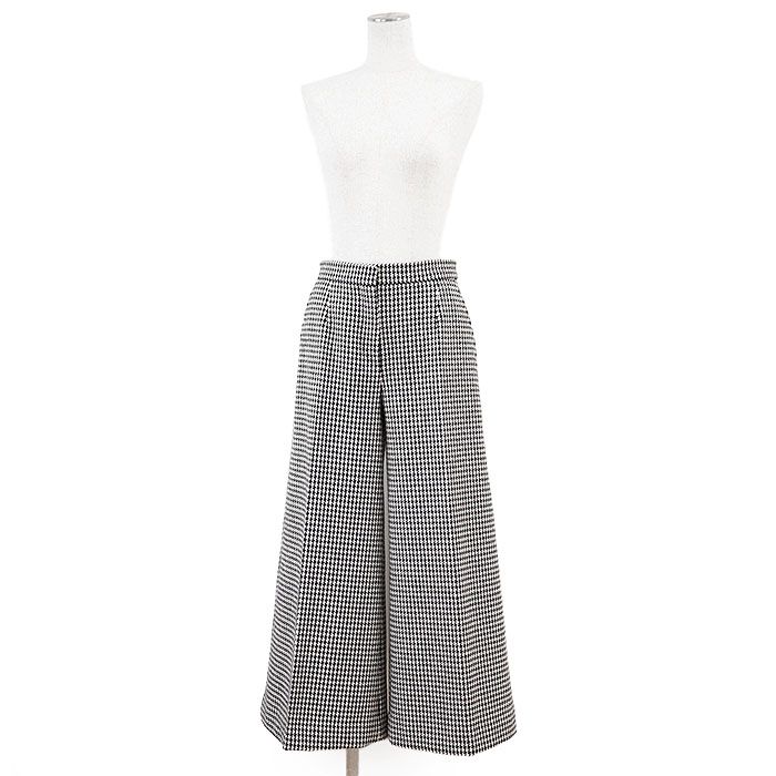 Christian Dior クリスチャンディオール ワイドパンツ ハウンドトゥース 千鳥格子柄 ウール × ナイロン ボトムス レディース サイズ 36 アイボリー ブラック 黒 イタリア製