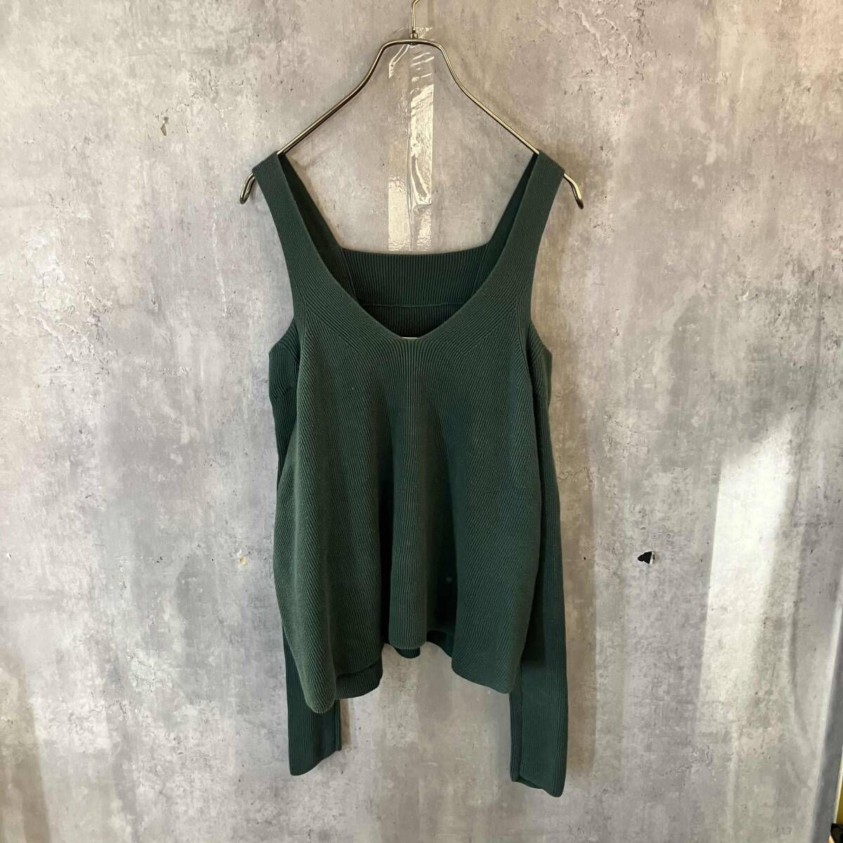 17ss MM6 Open shoulder Knit オープンショルダーニット 長袖ニット サイズS グリーン 使用感有 エムエム6