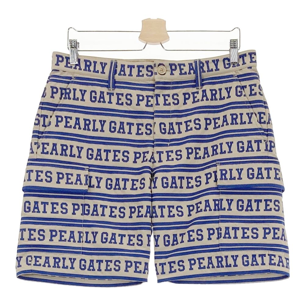 サイズ 5 PEARLY GATES パーリーゲイツ モデル ハーフパンツ ロゴ×ボーダー柄 ベージュ系 ゴルフウェア メンズ ストスト