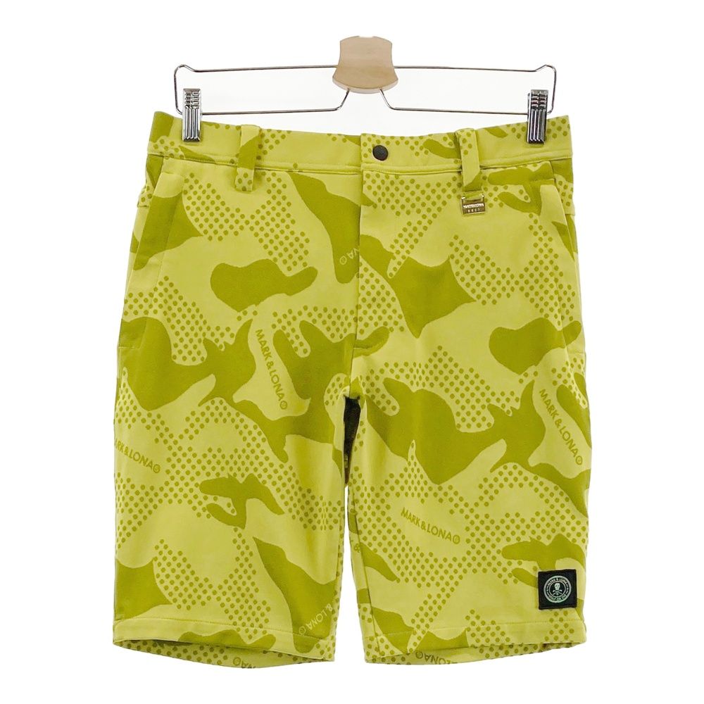 サイズ 46 MARK-LONA マークアンドロナ モデル ストレッチ ニット ハーフパンツ 総柄 イエロー系 240101541275 ゴルフウェア メンズ ストスト