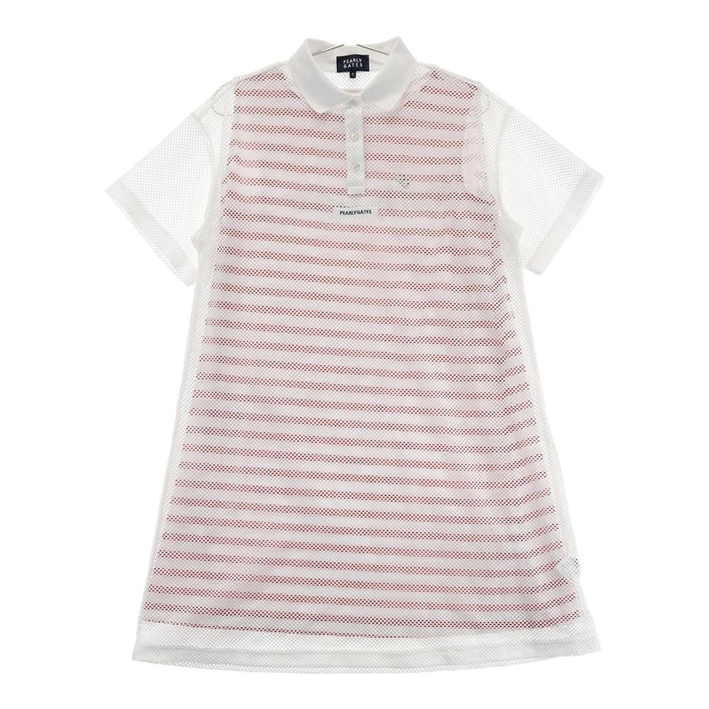 サイズ 0 PEARLY GATES パーリーゲイツ モデル メッシュ レイヤード 半袖ポロワンピース ボーダー柄 ホワイト系 240101553801 ゴルフウェア レディース ストスト