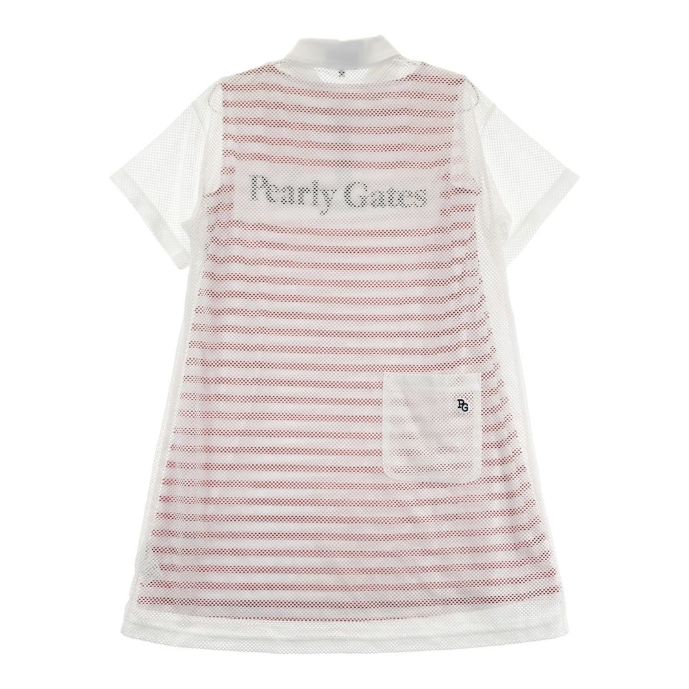 サイズ 0 PEARLY GATES パーリーゲイツ モデル メッシュ レイヤード 半袖ポロワンピース ボーダー柄 ホワイト系 ゴルフウェア レディース ストスト