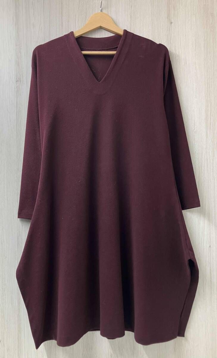 ISSEY MIYAKE HaaT イッセイミヤケ ハート Vネック ワンピース サイズ2 ワインレッド系