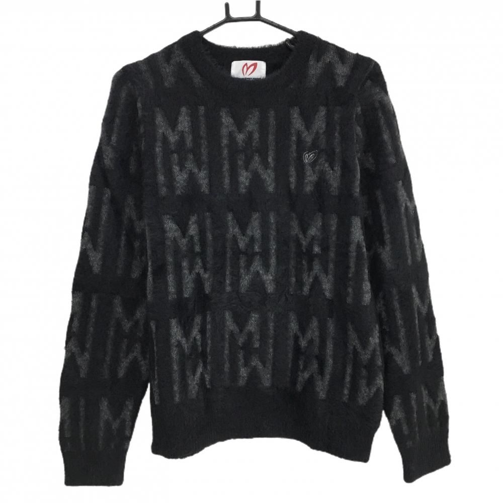 超 マスターバニー セーター 黒×グレー ロゴ総柄 レディース 2 L ゴルフウェア モデル MASTER BUNNY EDITION