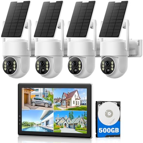 防犯カメラ 屋外 ソーラー モニター付き CAMCAMP 監視カメラ 4台セット 工事不要 400万画素 500 G HDD内蔵 遠隔監視 ソフト 双方向通話 発光威嚇 暗視 動体検知 IP 66防水防塵 642 a 3658