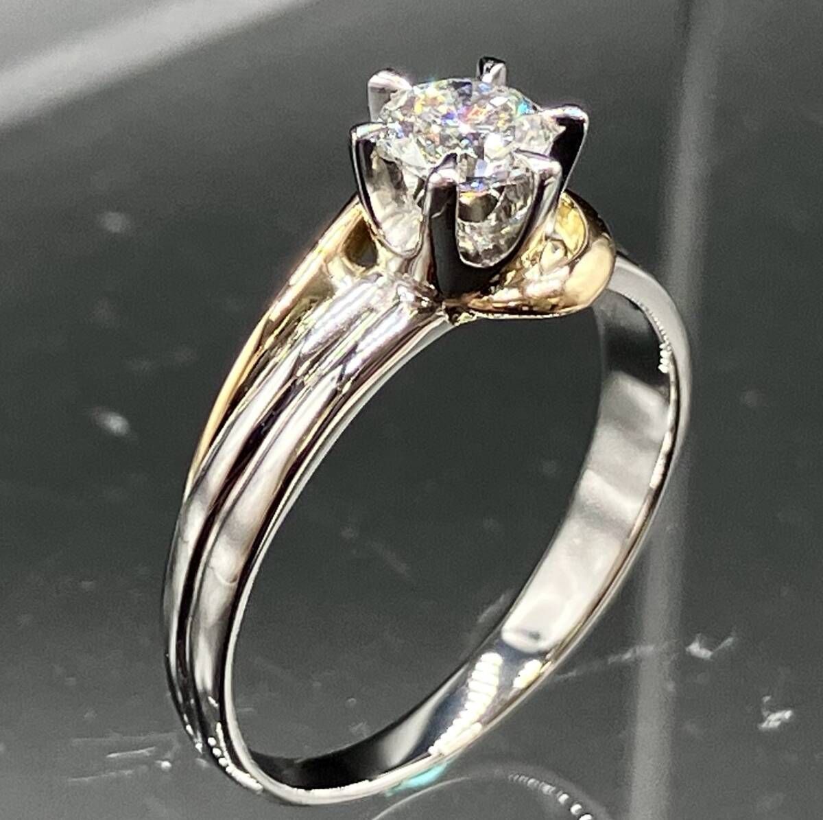 鑑定書付き 仕上げ済み Pt 900 K 18 リング 一粒 ダイヤモンド 0.364 ct 9号 9 3.3 g ゴールド プラチナ コンビ
