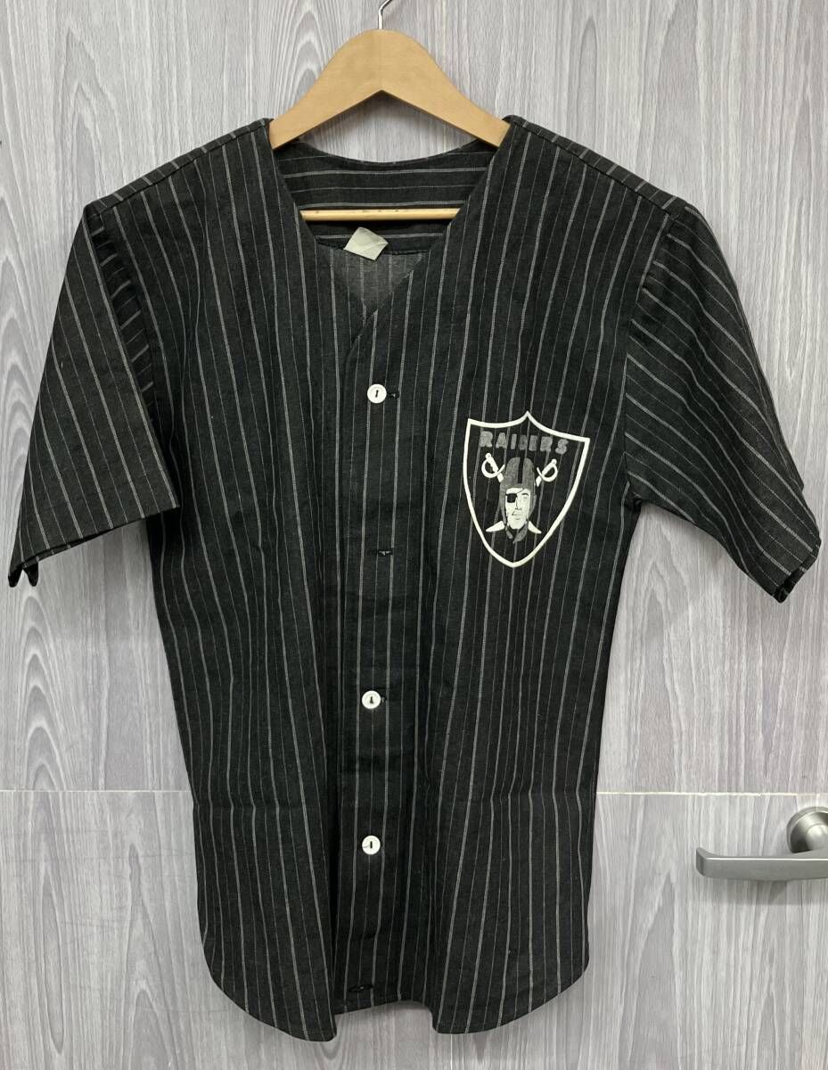 LOS ANGELES RAIDERS / ロサンゼルスライダース ベースボールシャツ デニム 半袖シャツ M ブラック ユニフォーム(練習着)