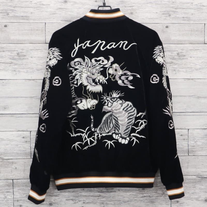 メンズ スカジャン 朧 ブルゾン アウター ジャケット 別珍 龍虎 龍虎図 竜 龍 虎 トラ アメカジ 和柄 日本 JAPAN ジャパン 刺繍 和柄 スーベニアジャケット Japanesesouvenir 横須賀 ユニセックス レディース 黒 ブラック