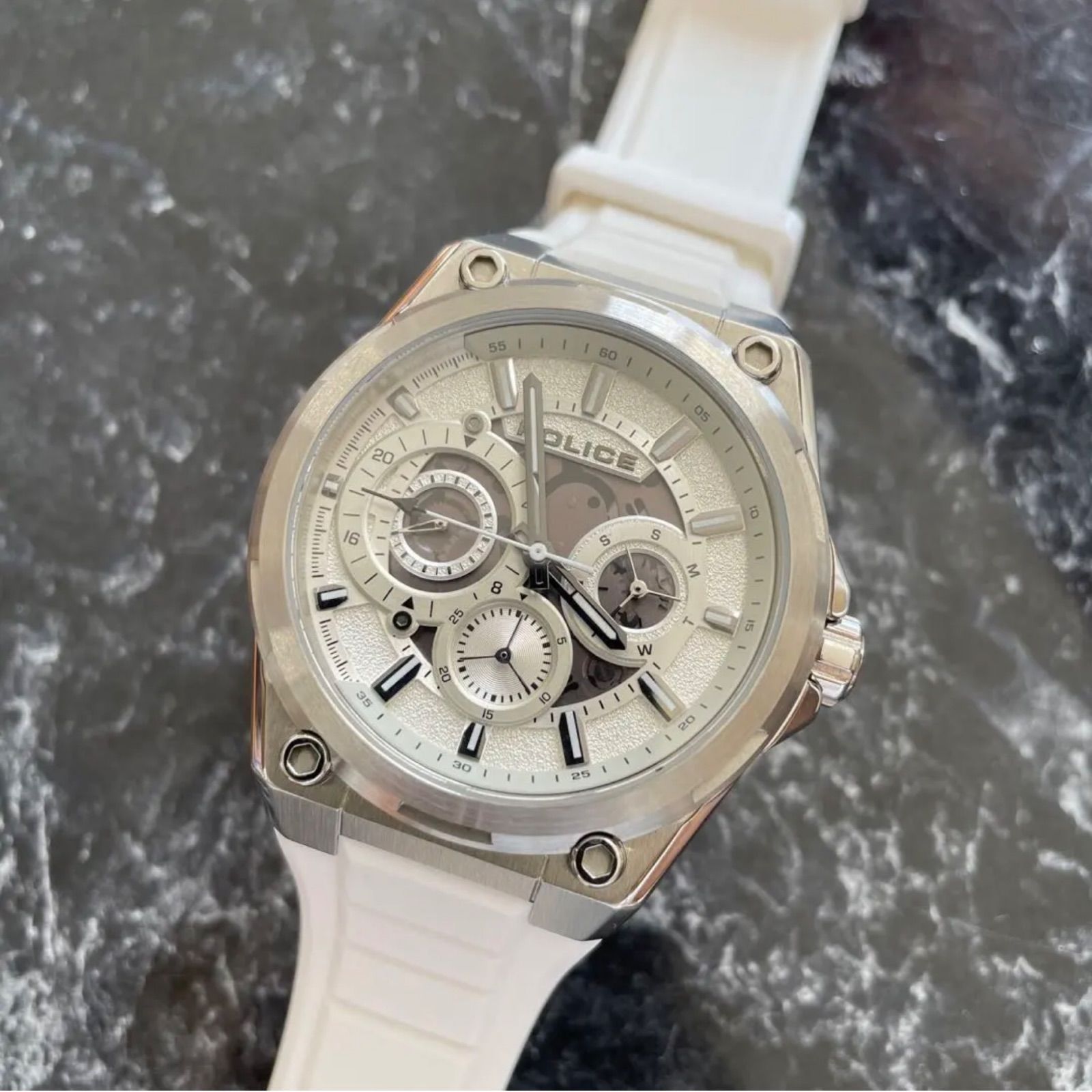 POLICE ポリス クロノグラフ 時計 ラバーベルト ネックレス 2点セット