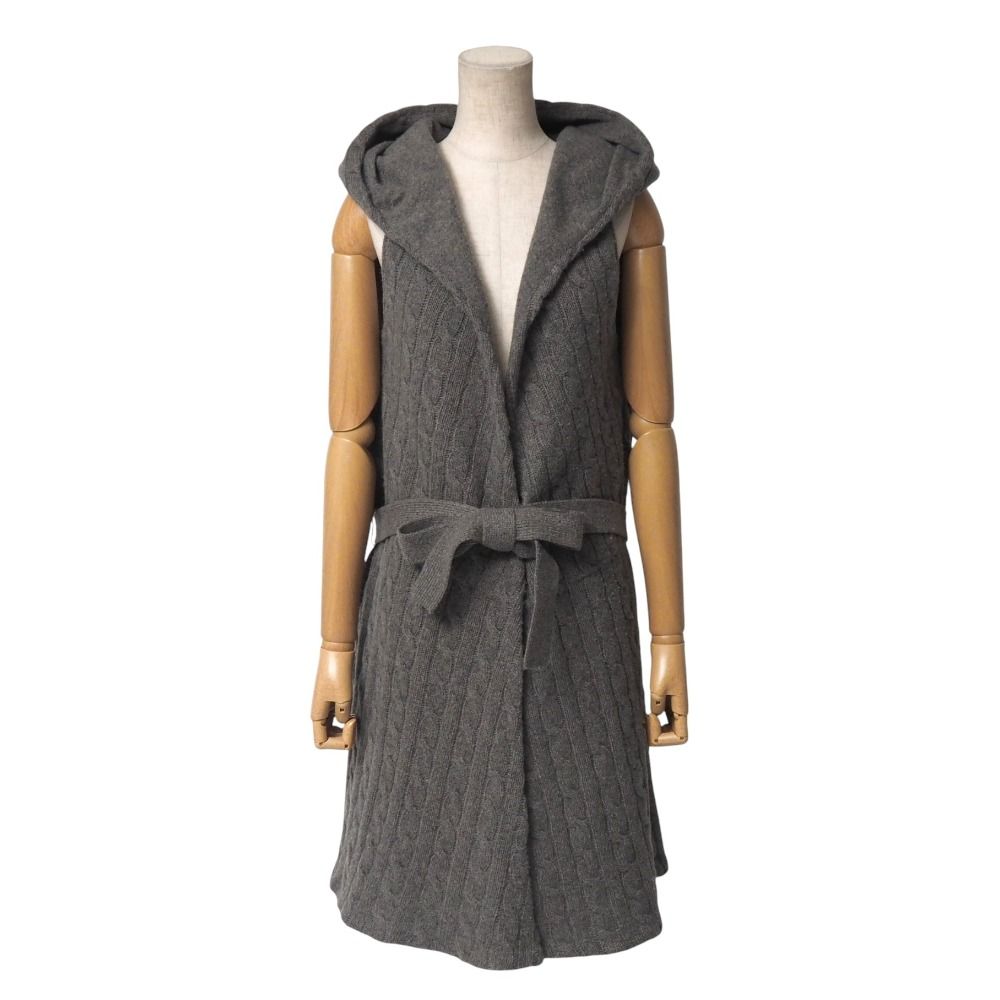 RALPH LAUREN ラルフローレン ベスト サイズM カシミヤ混 ベルテッド フーテッド ケーブルニット ロングベスト ブランド古着 20251112 RA6494