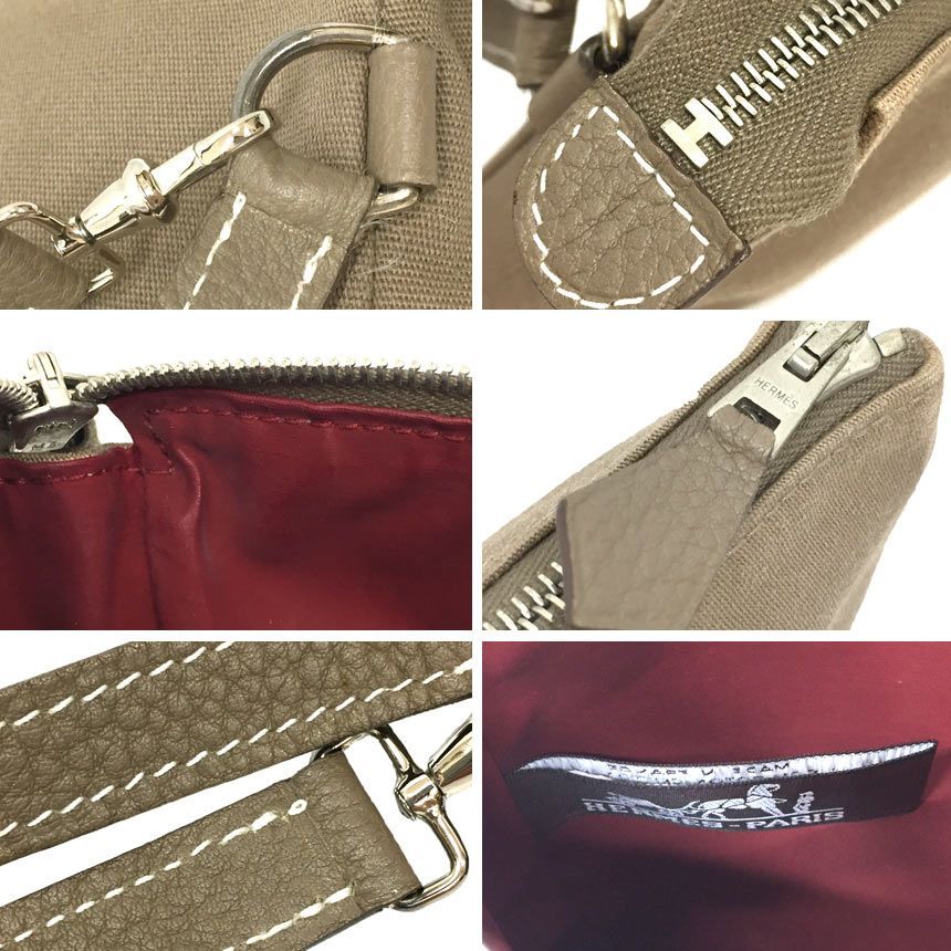  HERMES エルメス ポーチ リストレットポーチ キャンバス×レザー エトープ 小物入れ aq 11937 ポーチ バッグ