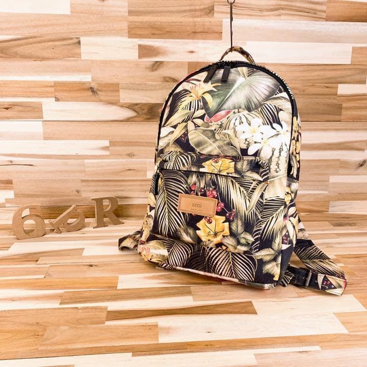 アミアレクサンドルマテュッシ ボタニカル リーフ キャンバス リュック 緑×黒 A4サイズ グリーン×ブラック バックパック