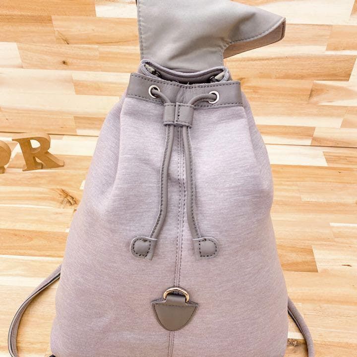  パピヨネ 巾着 リュック 2 way ワンショルダーバッグ グレー×シルバー バックパック リュック バックパック バッグ