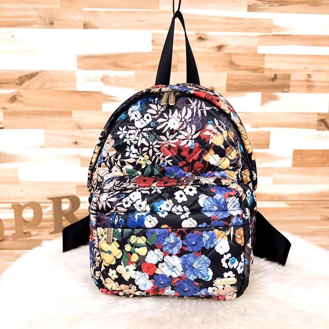 レスポートサック フローラル キルティング リュック フラワー 花柄 黒ブラック バックパック カラフル