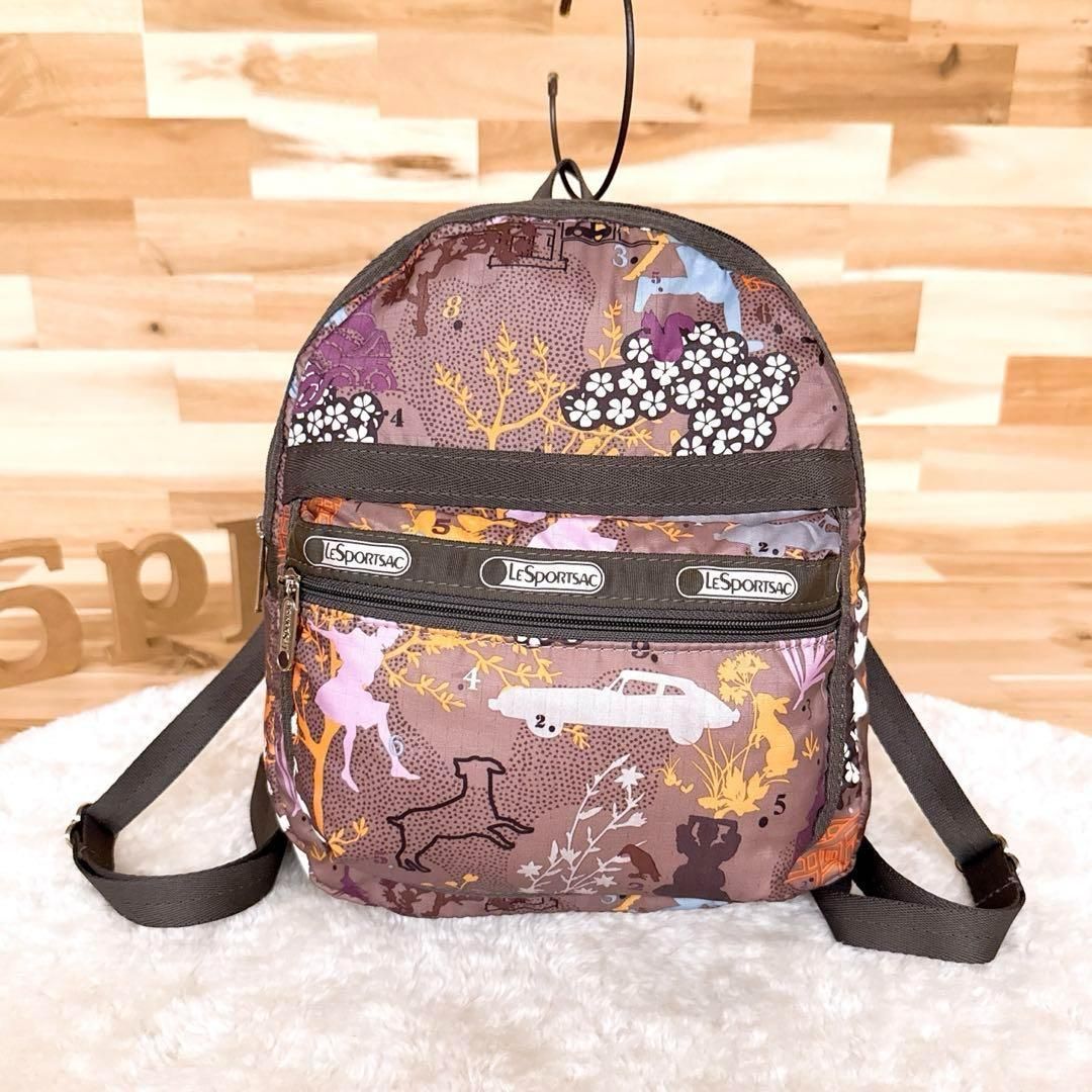 レスポートサック フラワー アニマル アート ミニ リュック 茶×オレンジ バックパック 花 花柄 ほっこり