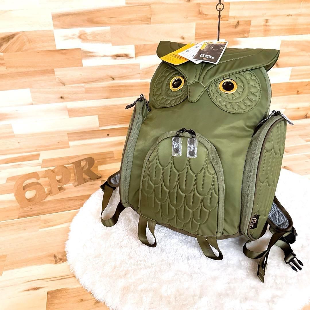 モーンクリエイションズ フクロウ リュック L カーキ×茶 A4サイズ アニマル バックパック