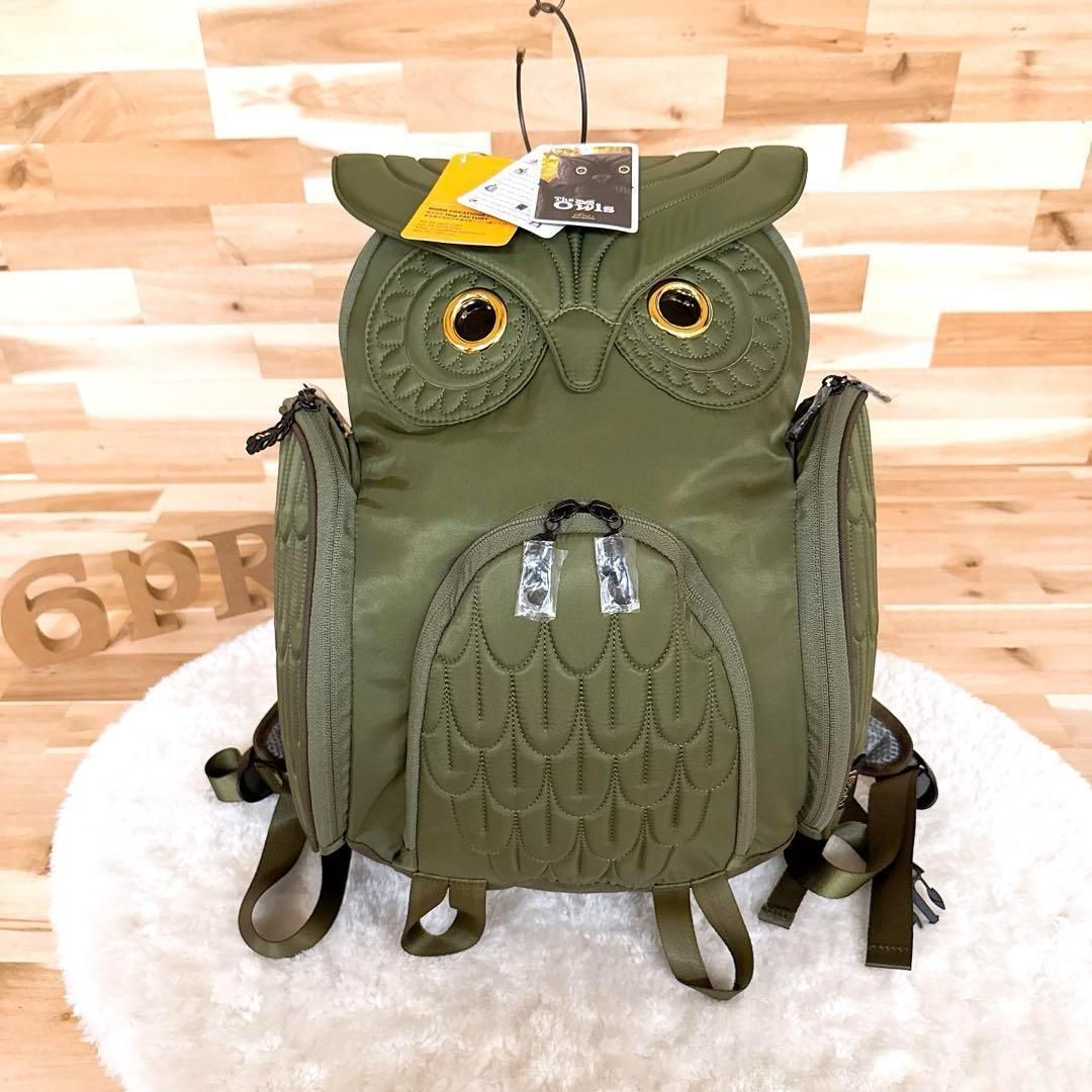 モーンクリエイションズ フクロウ リュック L カーキ×茶 A4サイズ アニマル バックパック