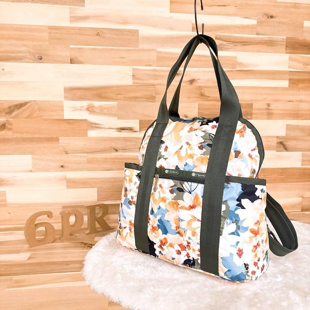 レスポートサック 花柄 水彩 リュック 3way トートバッグ カーキ キャリーオン A4サイズ フラワー 花