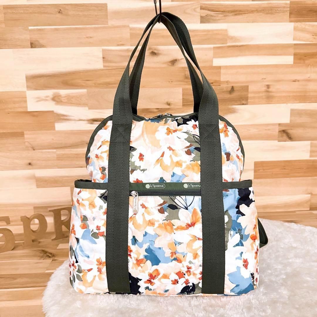 レスポートサック 花柄 水彩 リュック 3way トートバッグ カーキ キャリーオン A4サイズ フラワー 花