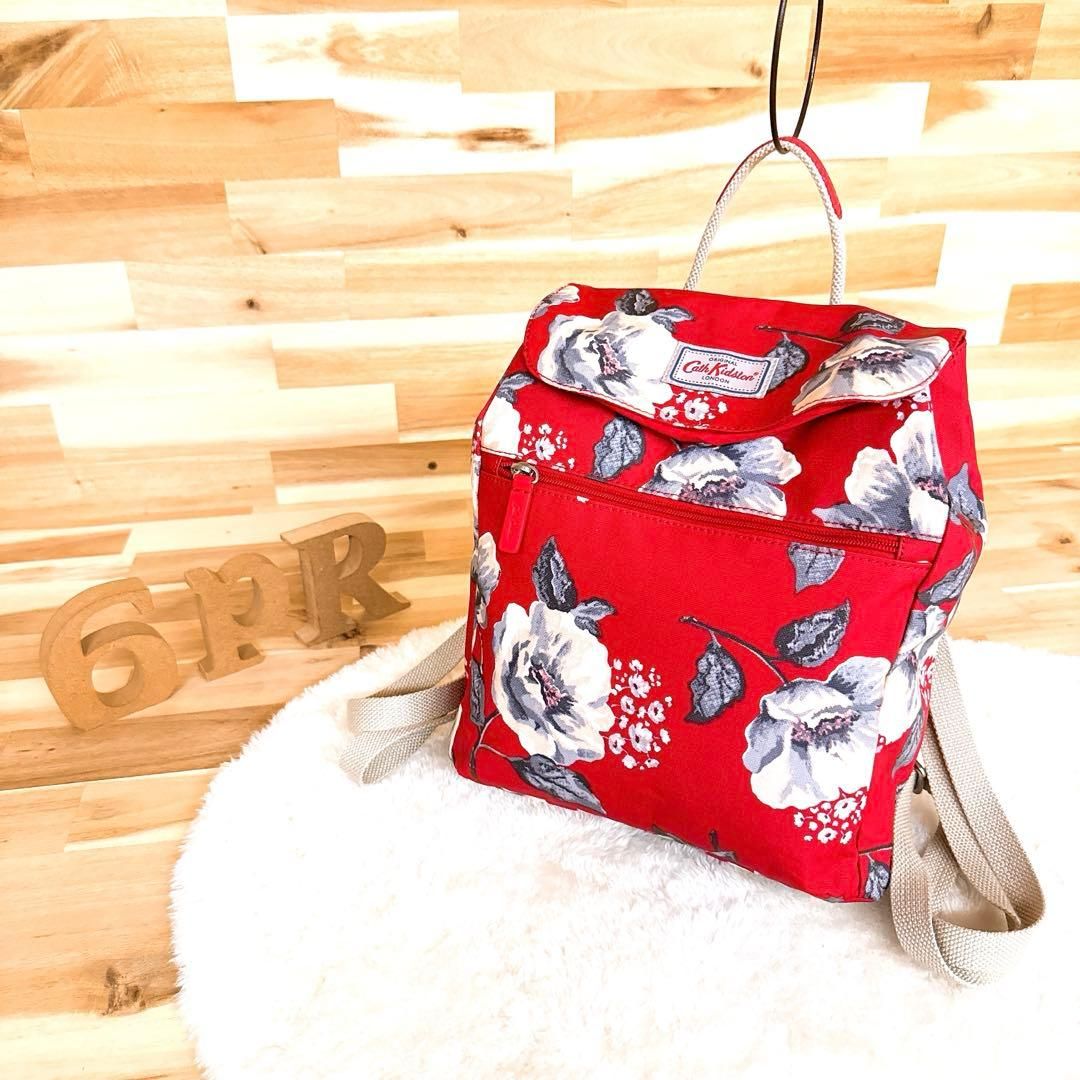 稀少 キャスキッドソン フローラル 花柄 リュック フラワー 花 赤×グレー A4サイズ バックパック