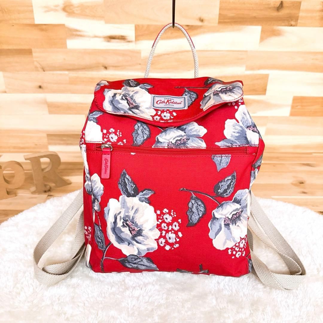 稀少 キャスキッドソン フローラル 花柄 リュック フラワー 花 赤×グレー A4サイズ バックパック
