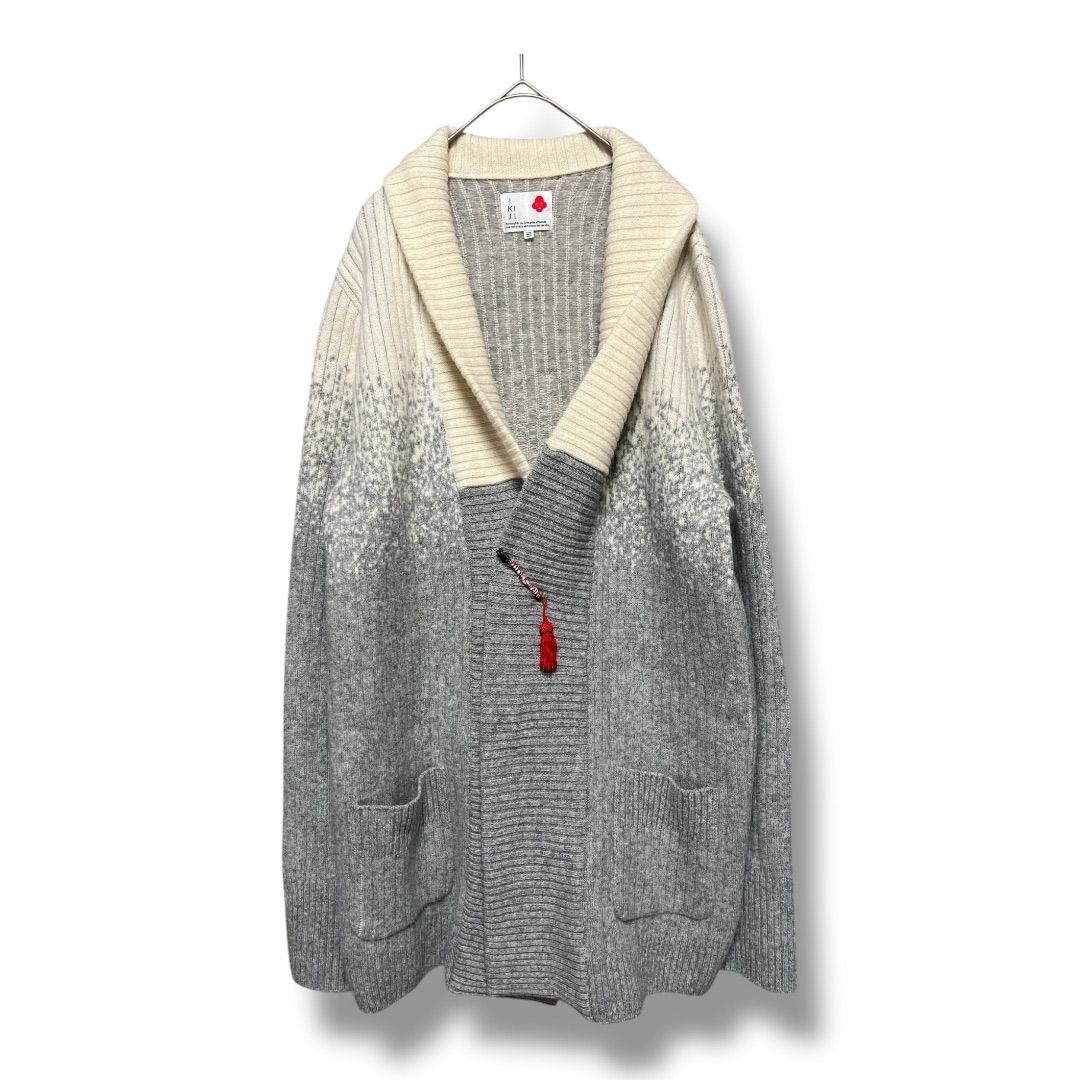 IKIJI イキジ ショール グラデーション ニットカーディガン 上着 羽織り 長袖 ウール コーディガン メンズ サイズ三 アイボリー×グレー 久喜倉庫店 39 No.K852Y